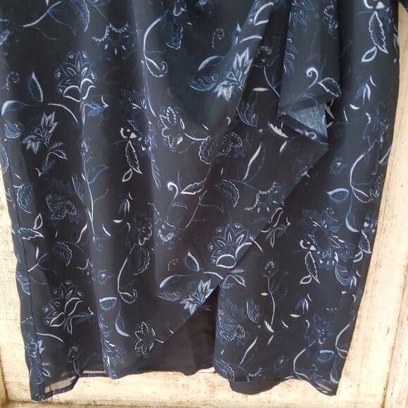 New Halogen Chiffon Faux Wrap Surplice Midi Dress in Bali Floral - Picture 8 of 11